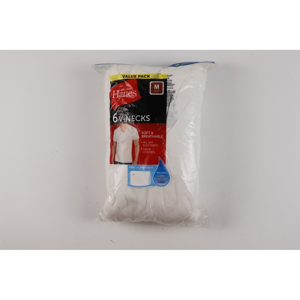 Hanes Undershirts 6 Pack Tagless V-Neck White Solid Medium NWT